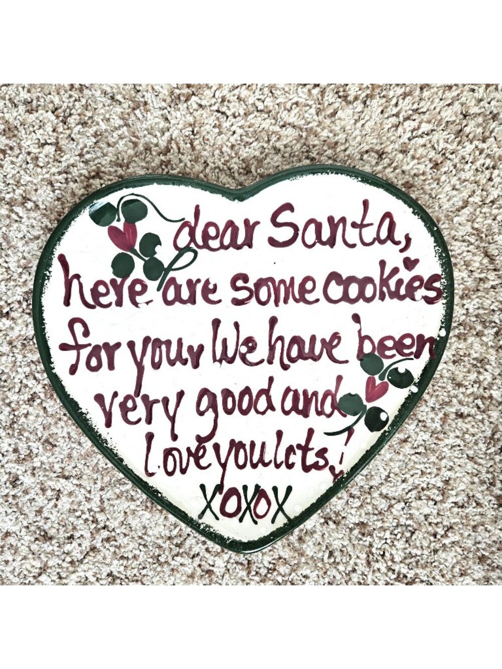 Vintage 1998 Expressly Yours Dear Santa Cookies Heart Shaped Plate 10 1/2 inch